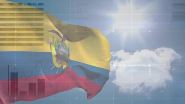 Animacja Statystyk Przetwarzanie Danych Finansowych Nad Banderą Kolumbii Koncepcja Globalnego — Wideo stockowe