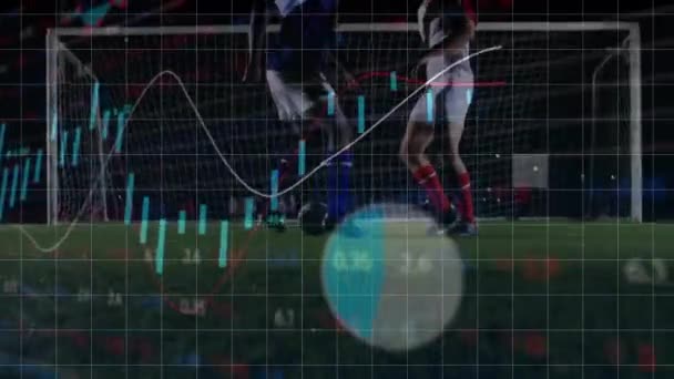 Animação Processamento Dados Diversos Jogadores Futebol Masculino Fundo Preto Conceito — Vídeo de Stock