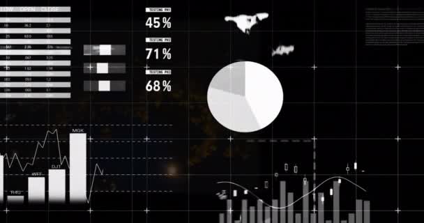 Animación Interfaz Digital Con Procesamiento Datos Sobre Fondo Negro Concepto — Vídeos de Stock