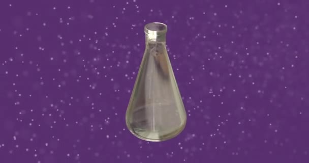 Κινούμενο Σχέδιο Πλωτής Φιάλης Χημείας Πάνω Από Αλυσίδες Dna Πορφυρό — Αρχείο Βίντεο