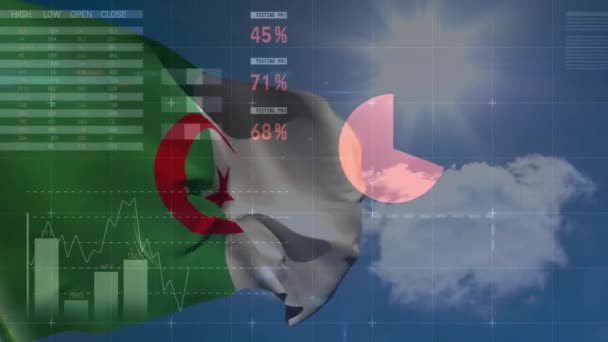 Animering Finansiell Databehandling Över Algeriaflaggan Global Verksamhet Databehandling Databehandling Och — Stockvideo
