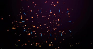 Çok renkli geometrik şekillerin ve siyah arkaplandaki noktaların animasyonu. Dijital olarak üretilen hologram, illüstrasyon, vektör, parlayan, ışıldayan, dekorasyon ve soyut kavram.