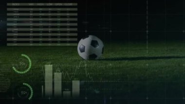 Beyaz erkek futbolcu üzerinden finansal veri işleme animasyonu. Finansal, spor ve dijital arayüz kavramı dijital olarak oluşturulmuş video.