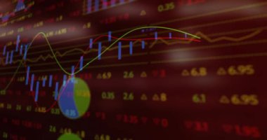 İstatistik ve finansal veri işleme animasyonu. Küresel iş, bilgisayar, veri işleme ve bağlantılar konsepti dijital olarak oluşturulmuş video.