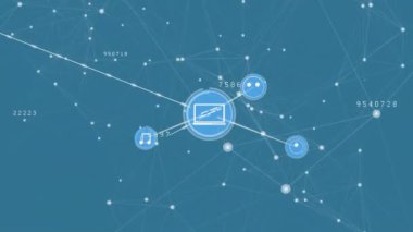 Mavi arkaplan üzerindeki simgelerle bağlantı ağının canlandırılması. Küresel ağlar, bağlantılar, hesaplama ve veri işleme kavramı dijital olarak oluşturulmuş video.