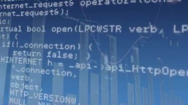 Mavi arka planda finansal veri işleme animasyonu. Küresel finansman, iş ve dijital arayüz kavramı dijital olarak oluşturulmuş video.
