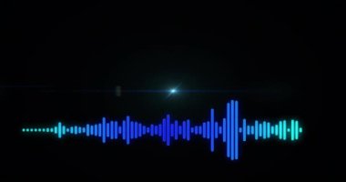 Lensli ses dalgalarının siyah arka plana doğru hareket ettirilmesi. Dijital olarak üretilen hologram, illüstrasyon, ışık, şablon, eşitleyici, spektrum ve soyut kavram.