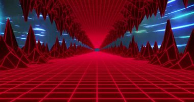 Dairesel hareketle hareket eden noktaların üzerindeki üç boyutlu şebeke modelinin animasyonu. Dijital olarak üretilmiş, hologram, illüstrasyon, üç boyutlu, soyut ve teknoloji kavramı.