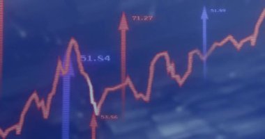 Oklar ve finansal veri işleme animasyonları. Küresel iş, bilgisayar, veri işleme ve bağlantılar konsepti dijital olarak oluşturulmuş video.