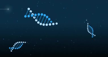 Siyah zemin üzerindeki DNA ipliği üzerindeki ışık izlerinin animasyonu. Bilim, tıp ve veri işleme kavramı dijital olarak oluşturulmuş video.