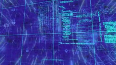 Bilgisayar dilinin animasyonu ve soyut arka plana karşı dairesel şablon. Dijital olarak üretilen hologram, illüstrasyon, kodlama, programlama dili, makine öğrenme ve teknoloji kavramı.