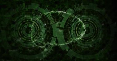 Karanlık arka planda tarama yapan insan beyninin animasyonu. Dijital olarak oluşturulmuş küresel bağlantılar, hesaplama ve veri işleme kavramı.