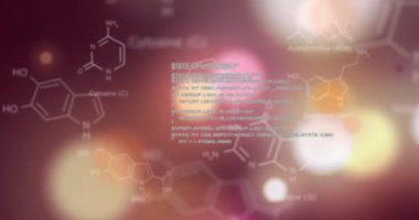 Parlayan ışık noktalarına karşı kimyasal yapıların ve veri işlemenin animasyonu. Bilim teknolojisi konseptini araştır