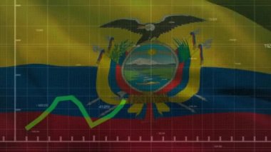 Kolombiya bayrağı üzerinde istatistik ve finansal veri işleme animasyonu. Küresel iş, finans, bağlantılar, hesaplama ve veri işleme kavramı dijital olarak oluşturulmuş video.