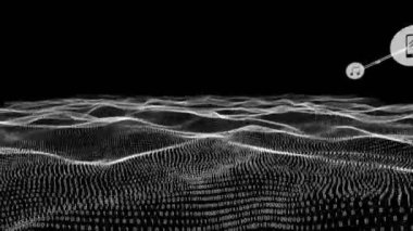 Siyah arkaplanda ikili kodlama şebekesi üzerindeki simgelerle bağlantı ağının animasyonu. Küresel ağlar, bağlantılar, hesaplama ve veri işleme kavramı dijital olarak oluşturulmuş video.