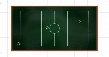 Beyaz kareli kağıttan arka planda spor oyunu stratejisinin animasyonu. Spor, rekabet ve strateji konsepti dijital olarak oluşturulmuş video.