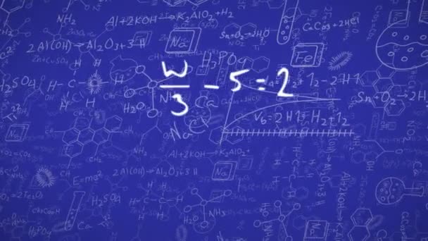 Animace Matematických Rovnic Nad Molekulovými Strukturami Fyzikou Chemickými Kresbami Digitálně — Stock video