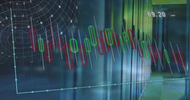 Animace Zpracování Finančních Dat Přes Počítačové Servery Globální Finance Obchod — Stock video
