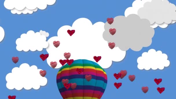 Animacja Emoji Serca Balonów Chmur Niebieskim Tle Cyfrowo Generowane Hologram — Wideo stockowe