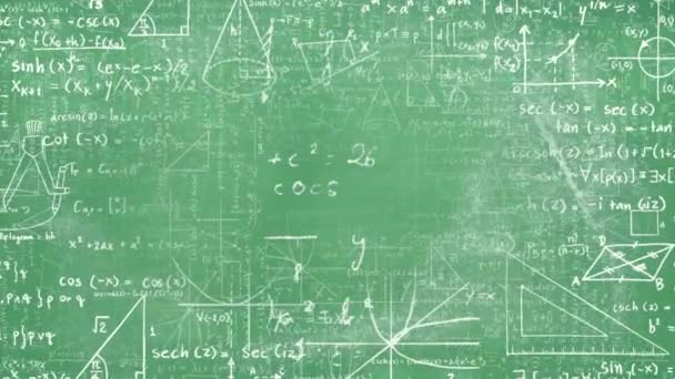 Animering Matematisk Ekvation Och Diagram Över Grön Bakgrund Digitalt Genererat — Stockvideo