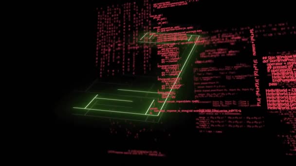 Animazione Del Campo Neon Digitale Elaborazione Dati Sfondo Nero Concetto — Video Stock