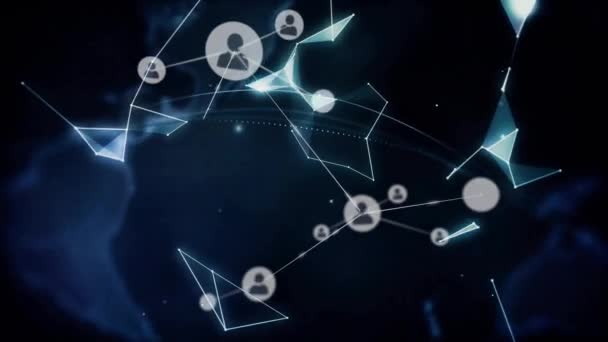 Animation Des Netzwerks Von Verbindungen Mit Symbolen Über Hand Und — Stockvideo