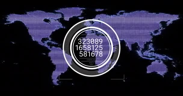 Dünya Haritasında Finansal Veri Işleme Animasyonu Küresel Finans Bağlantılar Hesaplama — Stok video