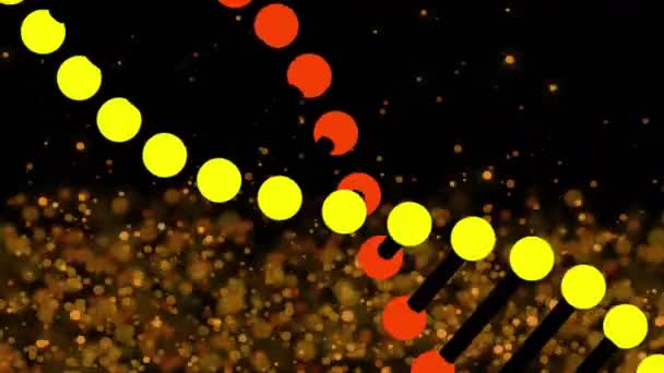 黒い背景に浮かぶ黄金の塵の上の分子構造のアニメーション グローバルサイエンスとデジタルインターフェースのコンセプトデジタル生成ビデオ — ストック動画