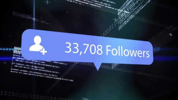 Animazione Follower Social Media Numeri Elaborazione Dati Codifica Binaria Concetto — Video Stock