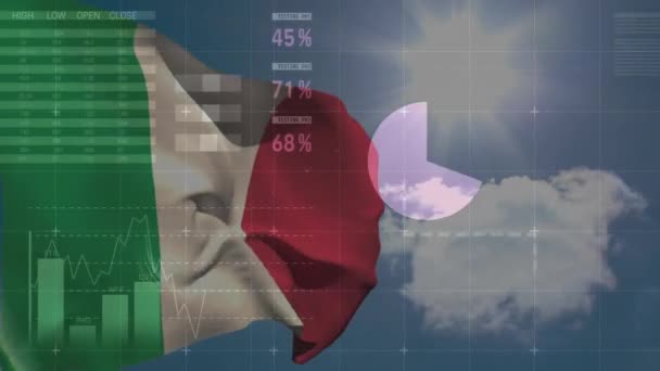 Animatie Van Verwerking Van Financiële Gegevens Onder Italiaanse Vlag Wereldwijd — Stockvideo