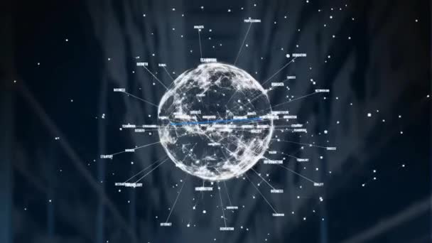 Animation Formes Géométriques Textes Autour Globe Fusées Éclairantes Sur Fond — Video