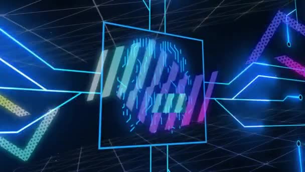 ダークバックグラウンドで輝くマザーボード回路の脳上の抽象的な形状のアニメーション 医学とヘルスケア デジタルインターフェースとテクノロジー デジタル生成されたビデオ — ストック動画