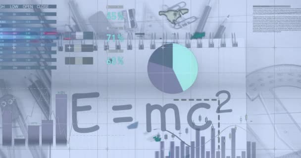 Animatie Van Financiële Gegevensverwerking Wiskundige Formules Wereldwijd Leren Bedrijfsleven Verbindingen — Stockvideo