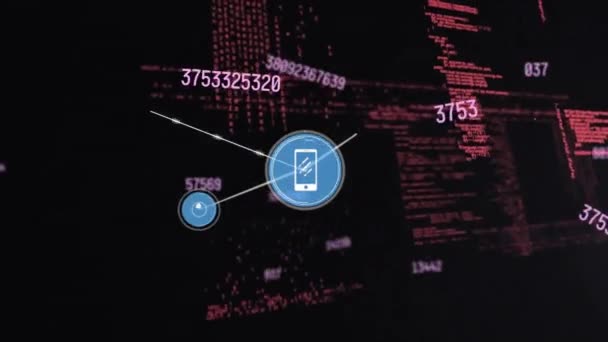 Animación Red Conexiones Con Iconos Sobre Procesamiento Datos Sobre Fondo — Vídeo de stock