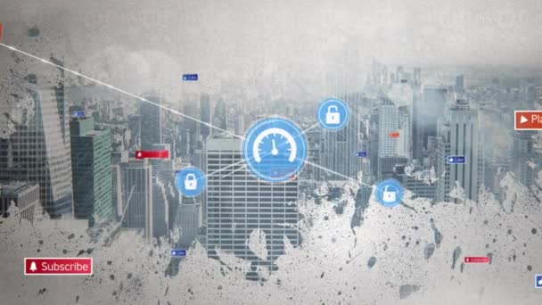 Veri Ağı Asma Kilit Simgelerinin Sosyal Medya Bildirimleriyle Canlandırılması Veri — Stok video