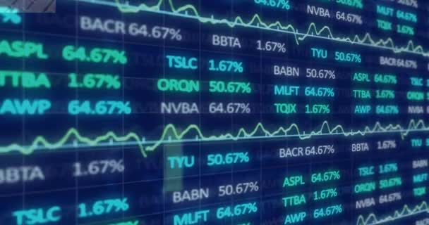 Animation Von Diagrammen Und Börse Auf Blauem Hintergrund Globales Geschäfts — Stockvideo