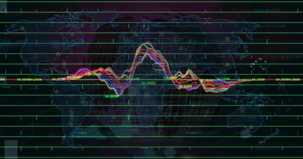 Animazione Dell Elaborazione Dei Dati Finanziari Sulla Mappa Del Mondo — Video Stock