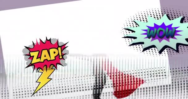 Animação Texto Zap Wow Bolhas Discurso Retro Sobre Homem Caucasiano — Vídeo de Stock