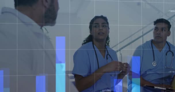 Animace Grafů Měnící Čísla Mapování Různých Spolupracovníků Diskutujících Nemocnici Digitální — Stock video