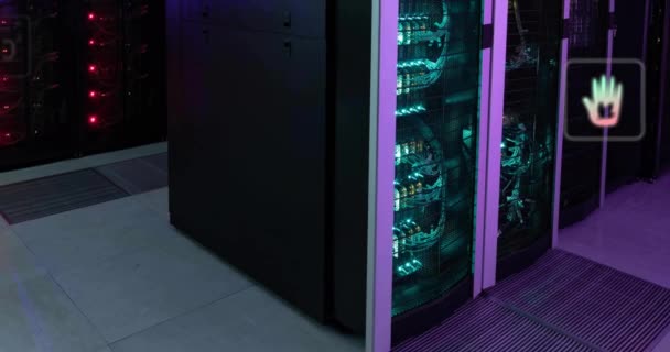 컴퓨터 서버를 아이콘 데이터 처리의 애니메이션 글로벌 비즈니스 컴퓨팅 데이터 — 비디오