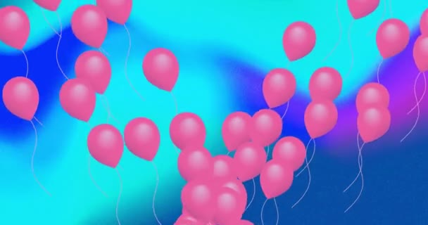 Animación Globos Rosados Flotando Sobre Fondo Azul Abstracto Celebración Fiesta — Vídeos de Stock
