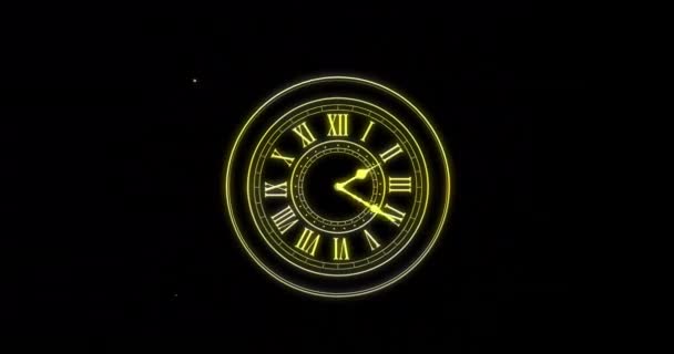 Animation Horloge Montrant Minuit Feux Artifice Explosant Sur Fond Noir — Video