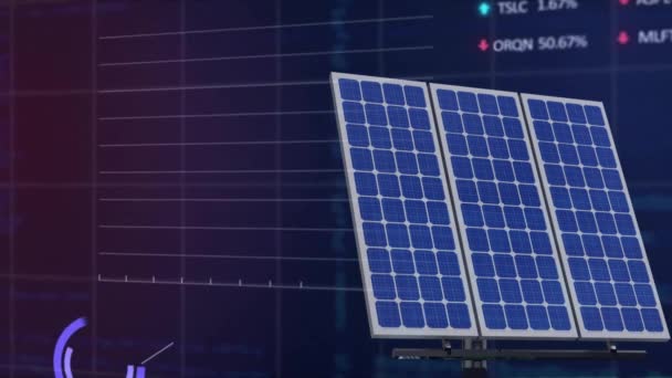 Animazione Pannelli Solari Grafici Elaborazione Dati Finanziari Sfondo Nero Energia — Video Stock