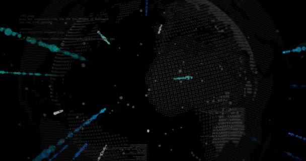 Animatie Van Gegevensverwerking Blauw Gloeiende Lichtpaden Mondiale Netwerken Computer Gegevensverwerkings — Stockvideo