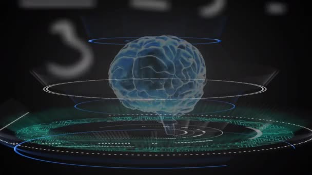Animatie Van Wiskundige Vergelijking Digitaal Menselijk Brein Cirkels Tegen Zwarte — Stockvideo