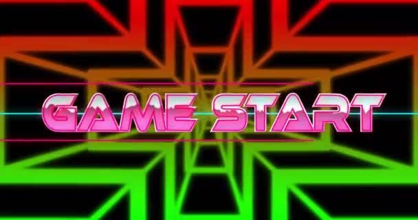 Animering Spelet Start Text Och Former Svart Bakgrund Spel Teknik — Stockvideo