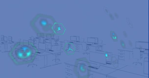 Ofisteki Dijital Yerinin Boyutlu Modelinin Sürdürülebilir Simgelerinin Animasyonu Dijital Olarak — Stok video