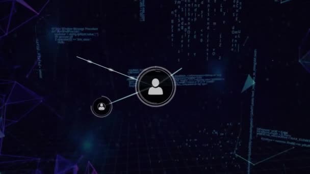 Animação Rede Conexões Com Ícones Processamento Dados Sobre Fundo Escuro — Vídeo de Stock