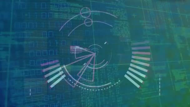 Animace Kulatého Skeneru Zpracování Dat Binární Kódování Zeleném Pozadí Počítačové — Stock video