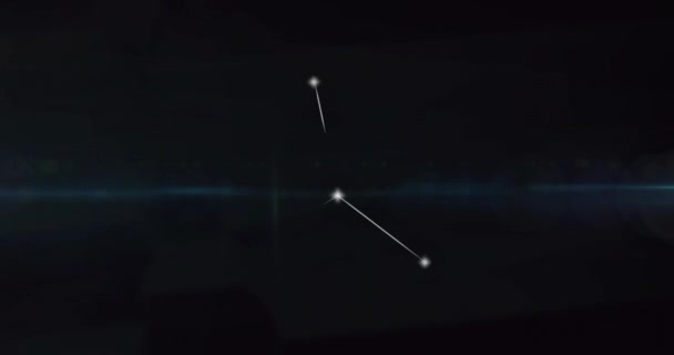 がんシンボルを形成し 黒い背景に対してレンズを移動するコネクテッドドットのアニメーション デジタル生成 ホログラム イラスト 天文学 黄道帯の概念 — ストック動画